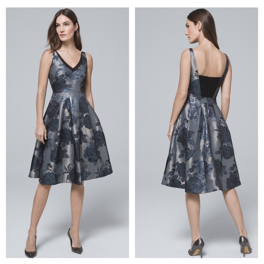 WHBM JACQUARD FIT-AND-FLARE DRESS
